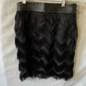 REBECCA MINKOFF BLACK FLAPPER FRINGE SKIRT LEATHER WAIST BAND SIZE 0